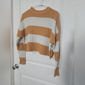 🍂 American Eagle Ribbed Striped Crop Sweater | M | Tan Cream